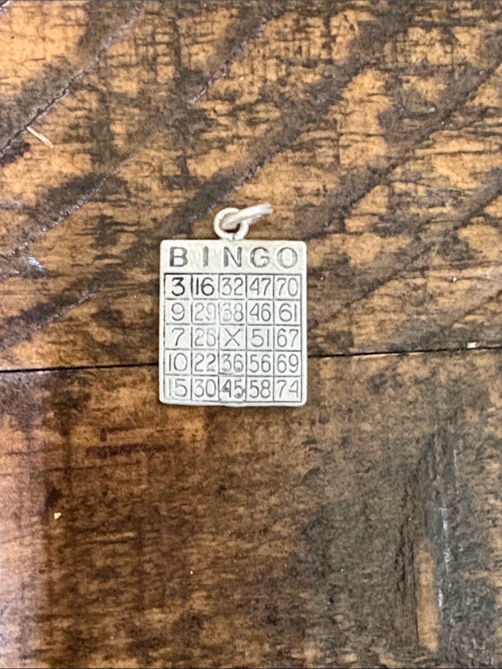 Vintage Silver Bingo Card Pendant Necklace - Sterling Silver